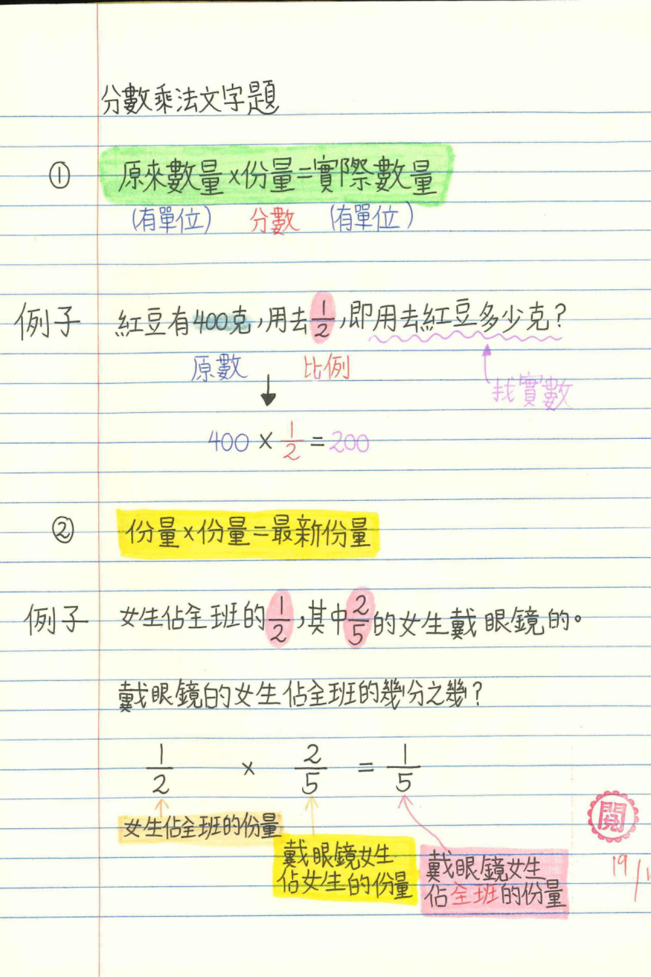 5B 林知蕎 分數乘法文字題