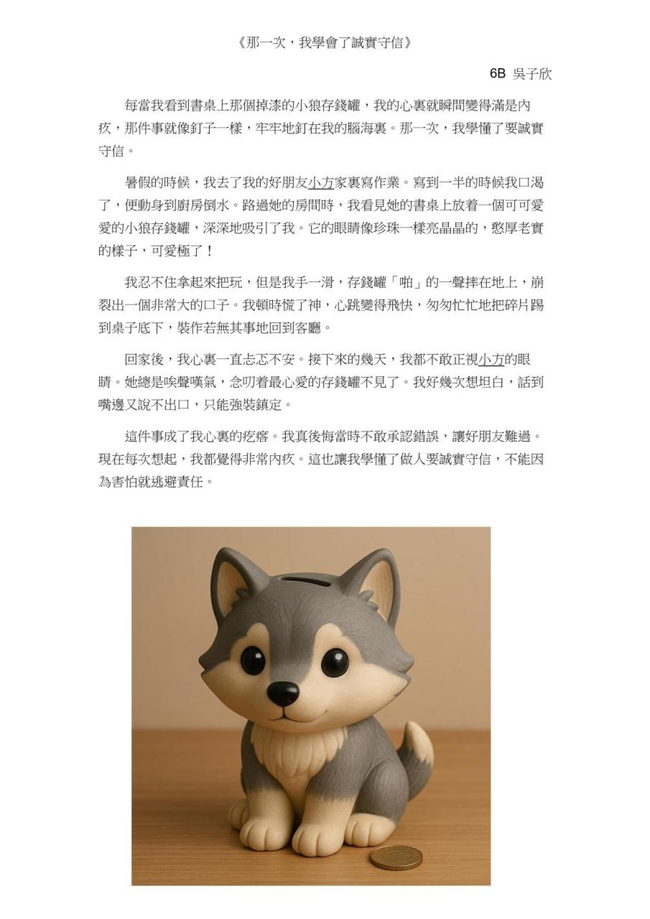 6B 吳子欣 那一次，我學會了誠實守信
