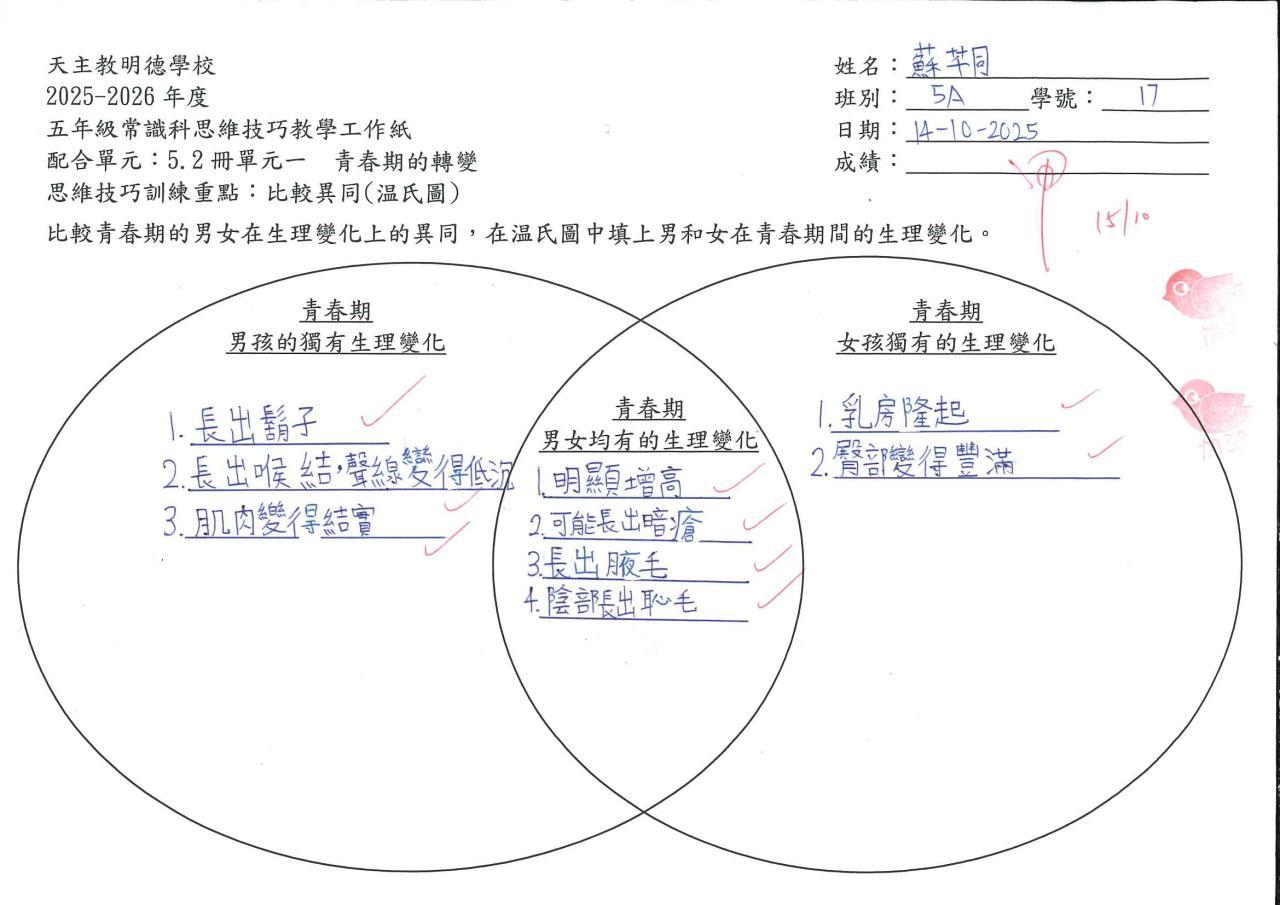 5A 蘇芊同 青春期的轉變作品